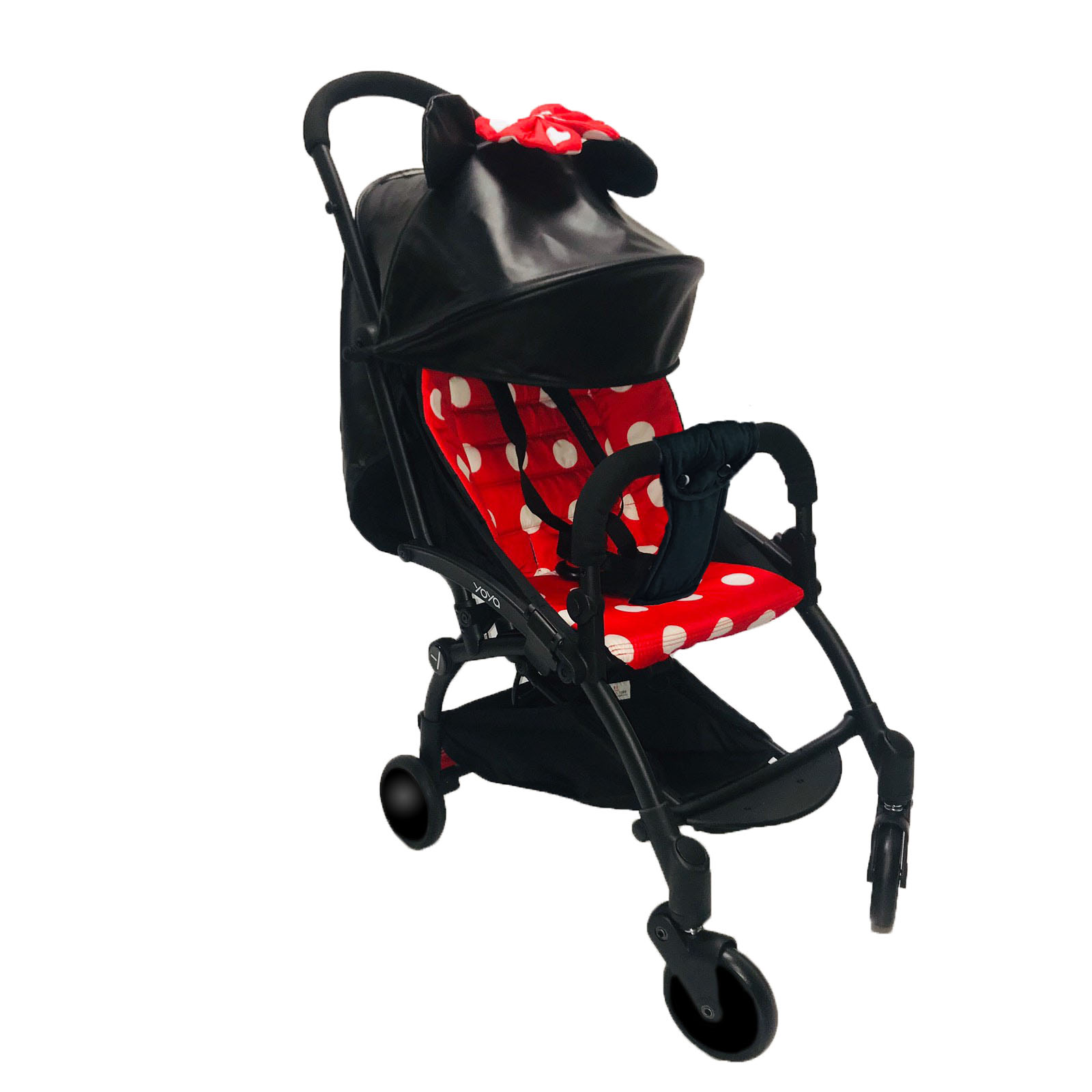 

Коляска Yoya 175А+ с Конвертом на флисе цветным Черная с красным Минни кожа на черной раме