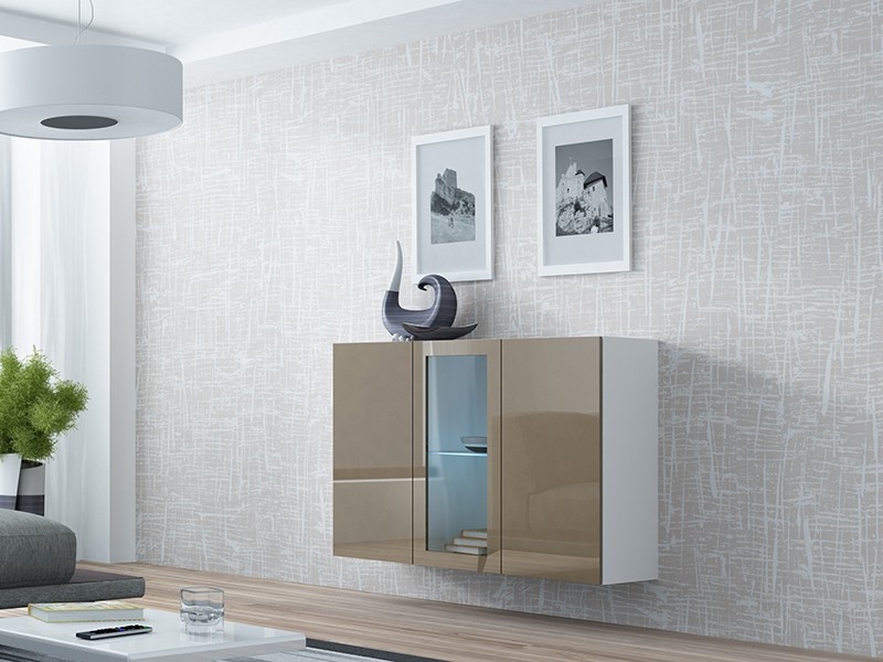 

Комод навесной в гостиную из ДСП и стекла Vigo Латте/Белый Сama Польша без подсветки