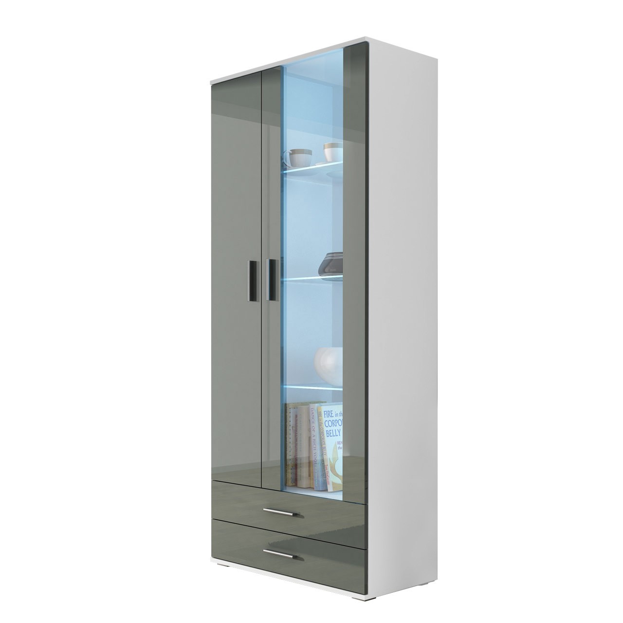 

Витрина в гостиную из ДСП и стекла Soho S6 2D2S Серый/Белый Сama Польша без подсветки