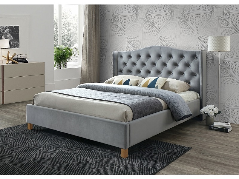 

Кровать двуспальная деревянная с мягким изголовьем Aspen Velvet 180x200 Signal серый (с каркасом, без матраса)