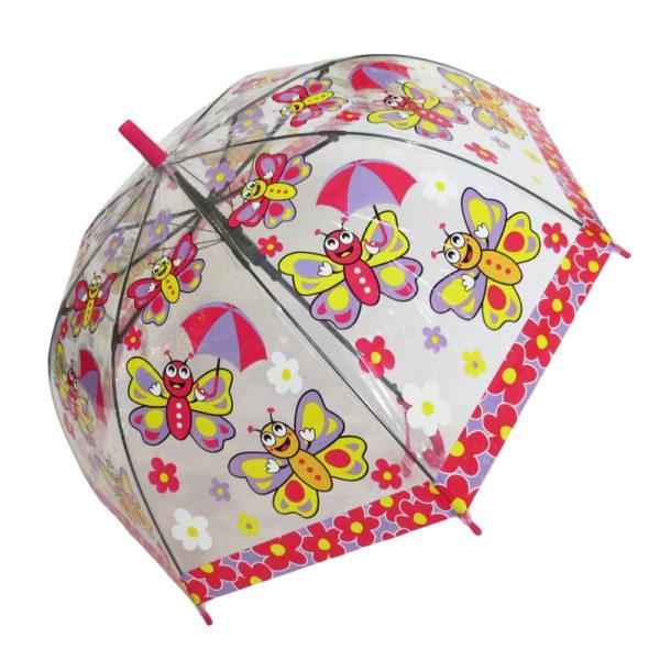 

Детский зонтик-трость "Бабочки" от фирмы "Paolo Rosi", с малиновой ручкой, 207-2