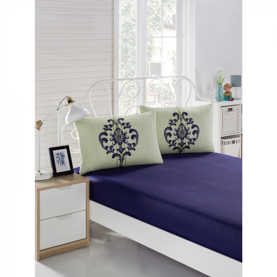 

Простынь на резинке с наволочками Eponj Home - Clasy lacivert синий 160*200