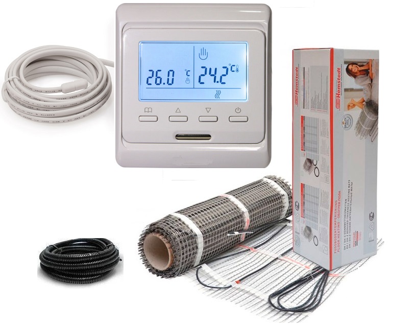 

Теплый пол Hemstedt двухжильный мат DH 0,45 м2 в комплекте с программируемым терморегулятором и датчиком температуры пола