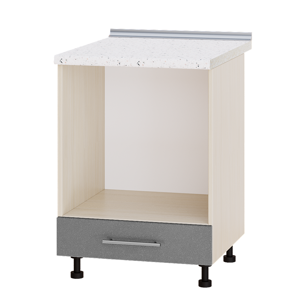 

Кухня Модерн модуль Низ Для Духовки Н85-600 Серебристый металлик Глянец - Дуб молочный 60х47х82см + столешница