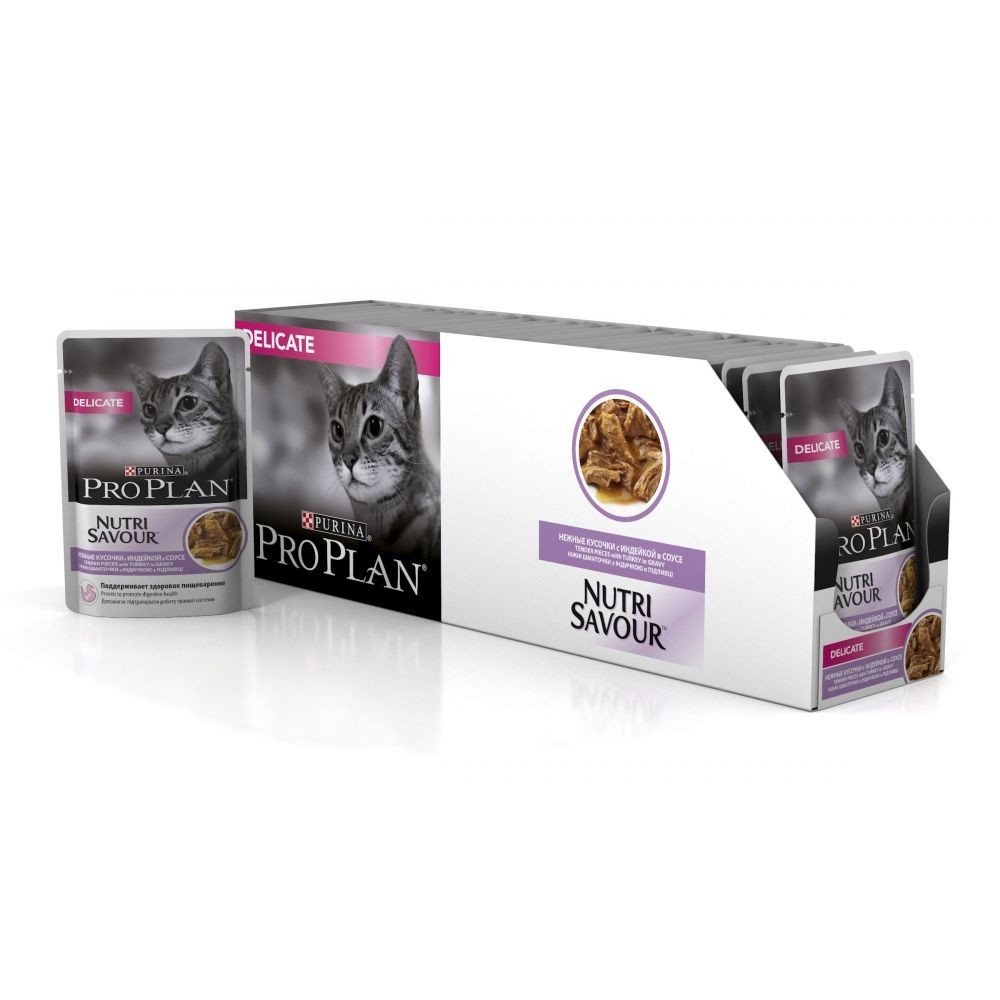 Влажный корм Purina Pro Plan Delicate с индейкой в соусе для кошек с ...