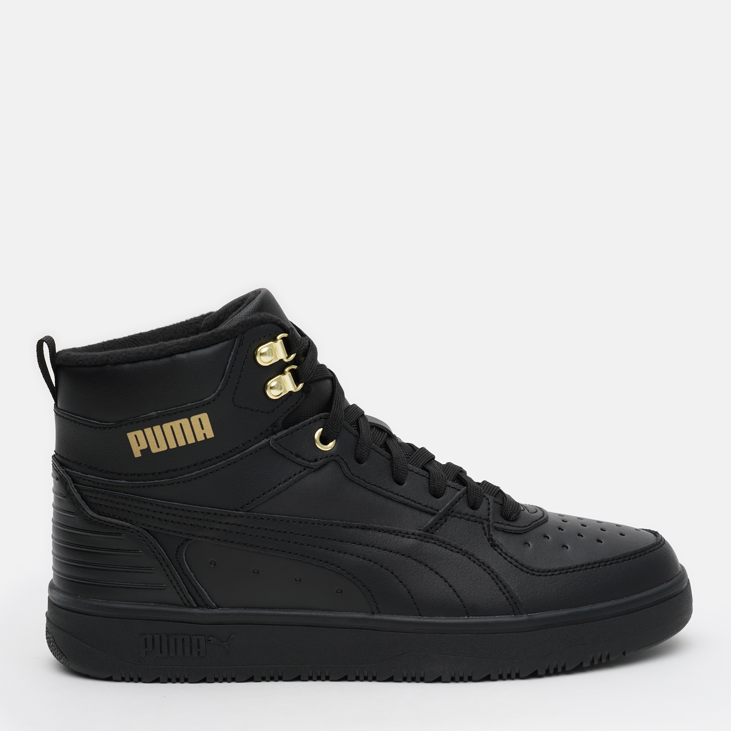 Акція на Чоловічі черевики для баскетболу Puma Rebound Rugged 38759201 44.5 (10) 29 см Black Team Gold від Rozetka