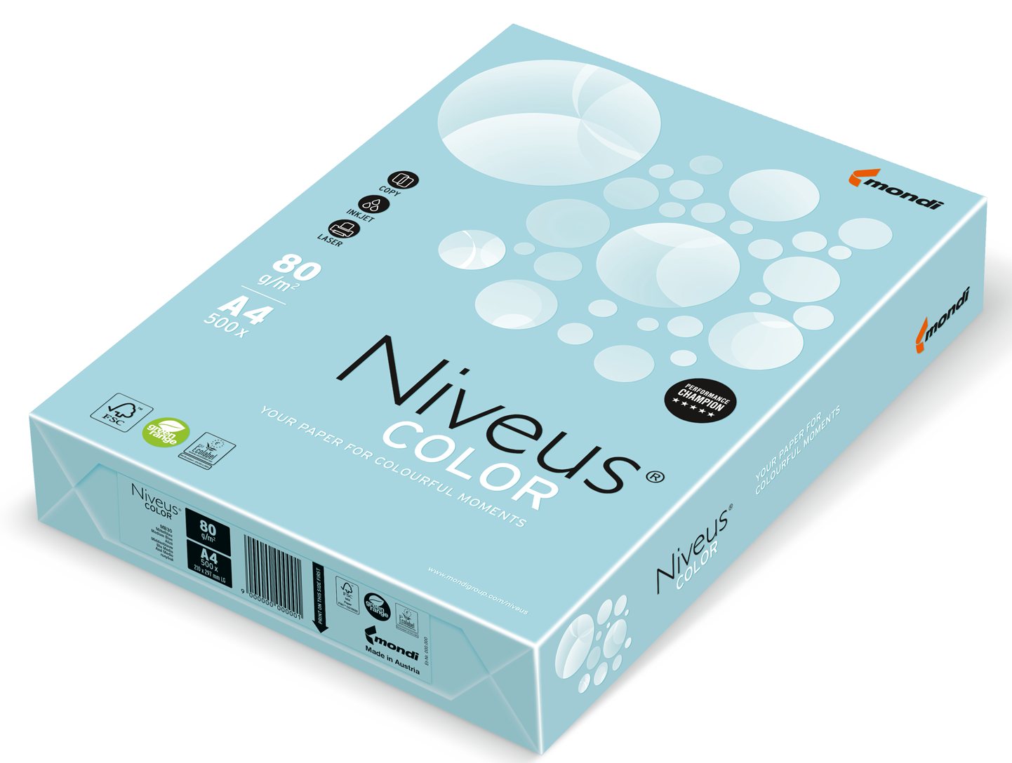 

Бумага цветная Niveus пастель А4/80 500л голубой (A4.80.NVP.MB30.500)