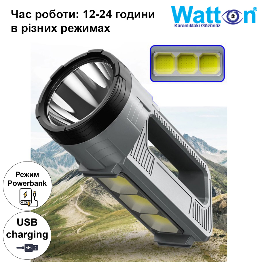 Фонарь-прожектор аккумуляторный светодиодный с USB кабелем и с функцией ...