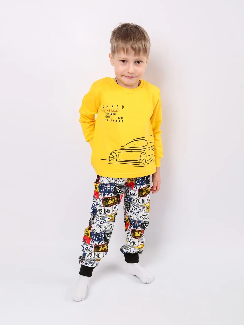 Акція на Піжама дитяча утеплена (футболка з довгими рукавами + штани) Фламінго 329-057 104 см Жовта від Rozetka