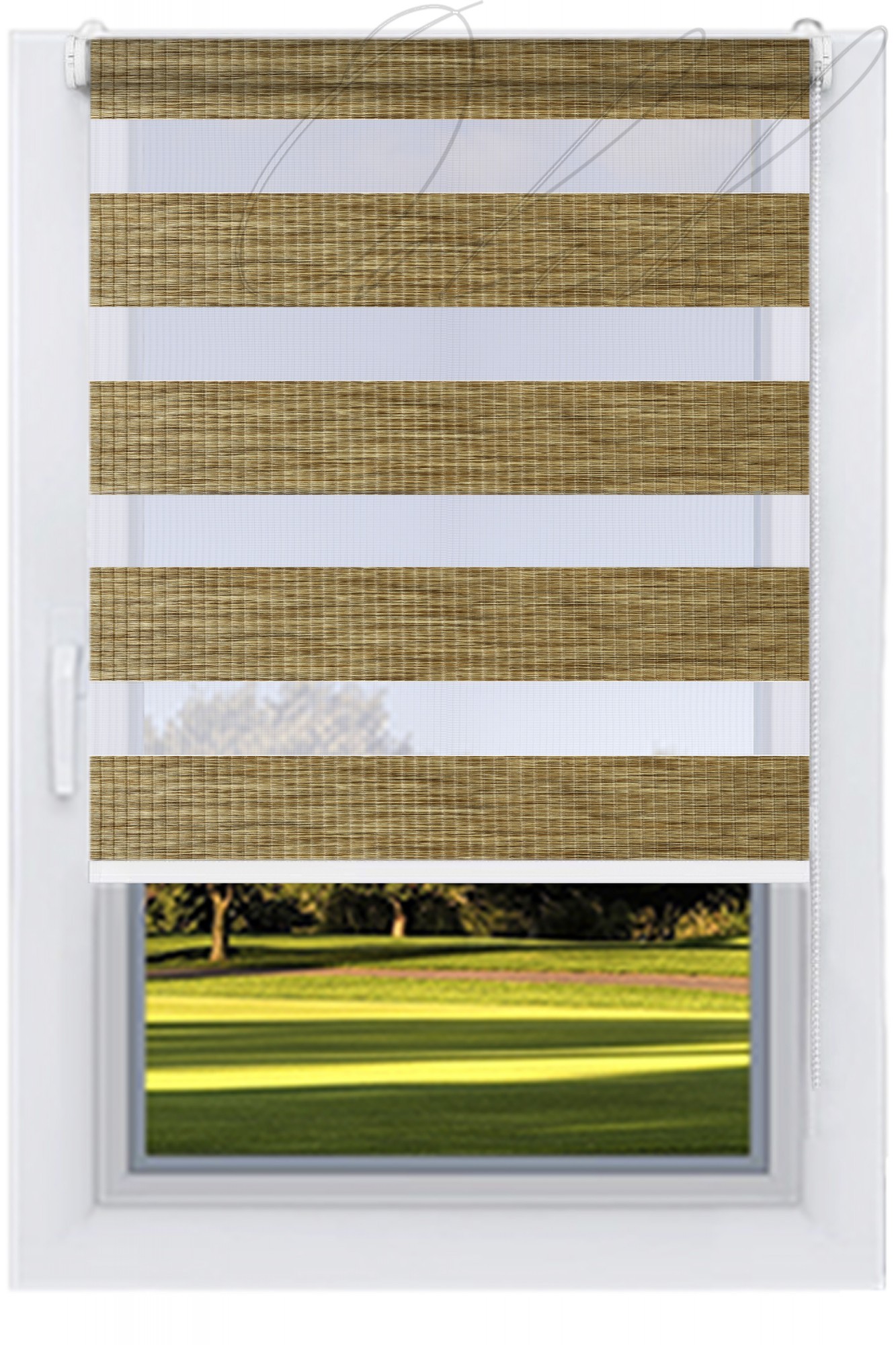 

Ролета тканевая DECOLUX Дуб темный 70х160 Бамбук День-Ночь вал 32 белый