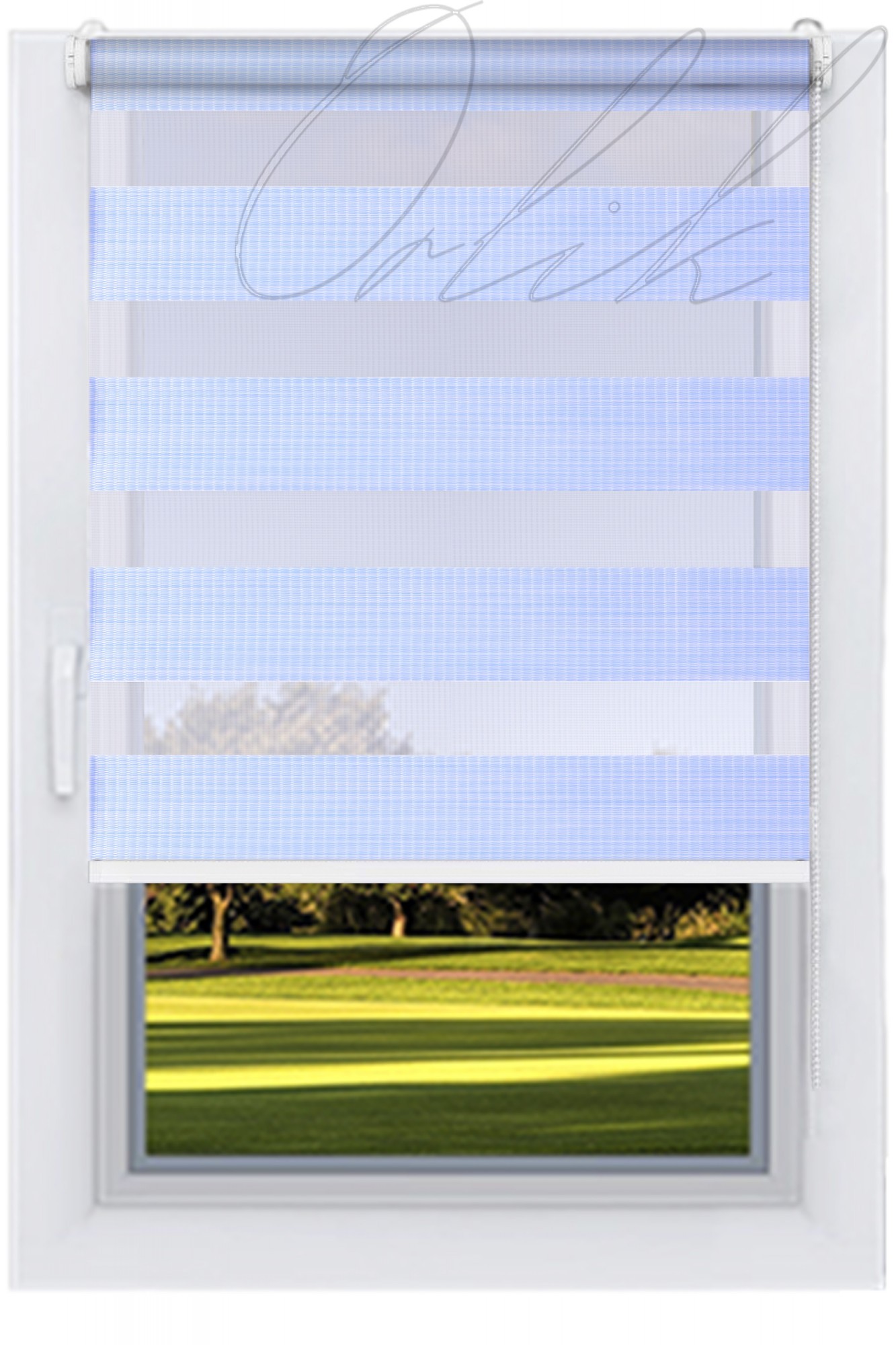 

Ролета тканевая DECOLUX Небесный 160х160 BAHAMA-2748 День-Ночь вал 25 белый