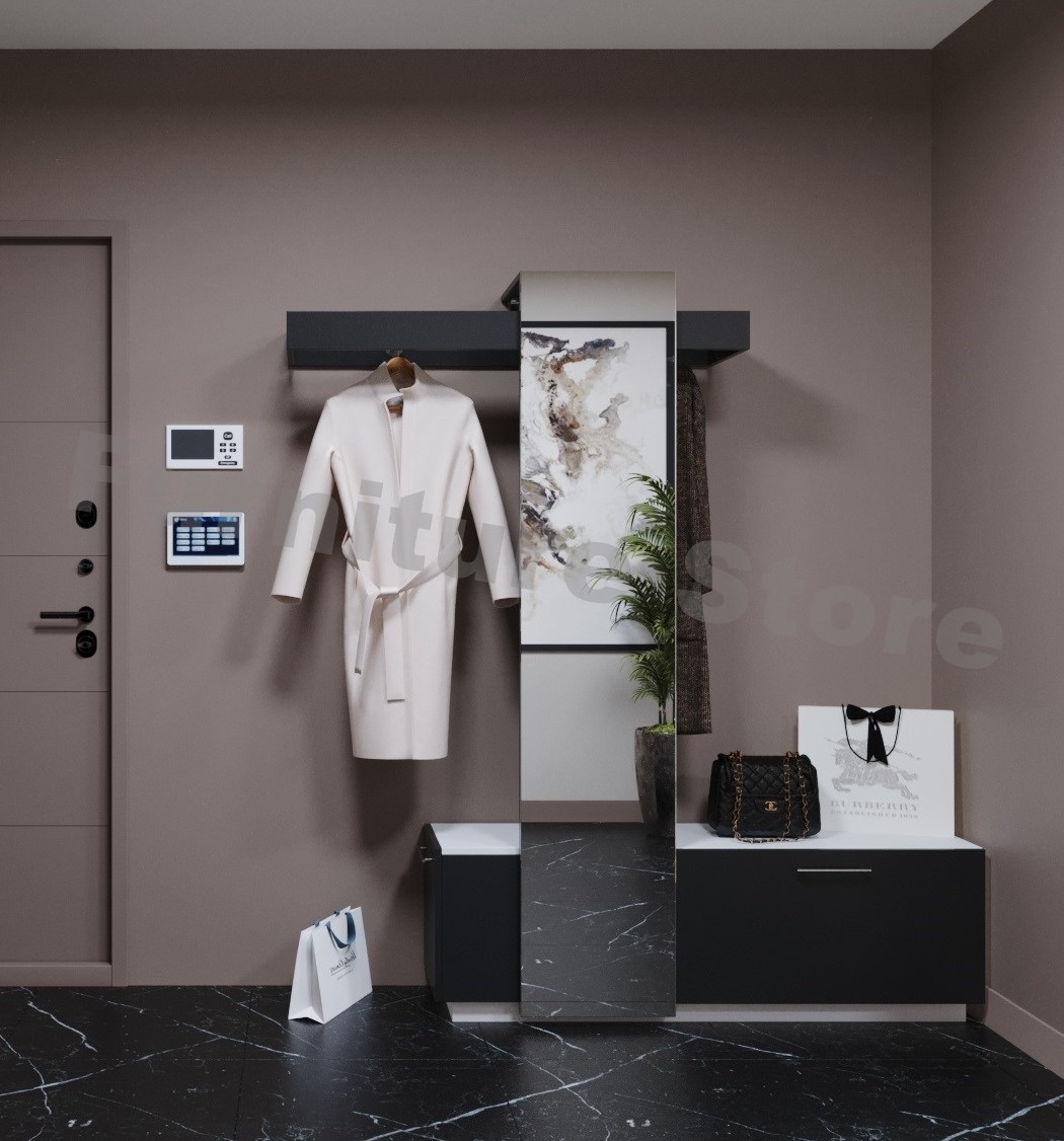 

Прихожая с зеркалом MebelLoft 180х40х195 см Антрацит+Белый арт.2401-01