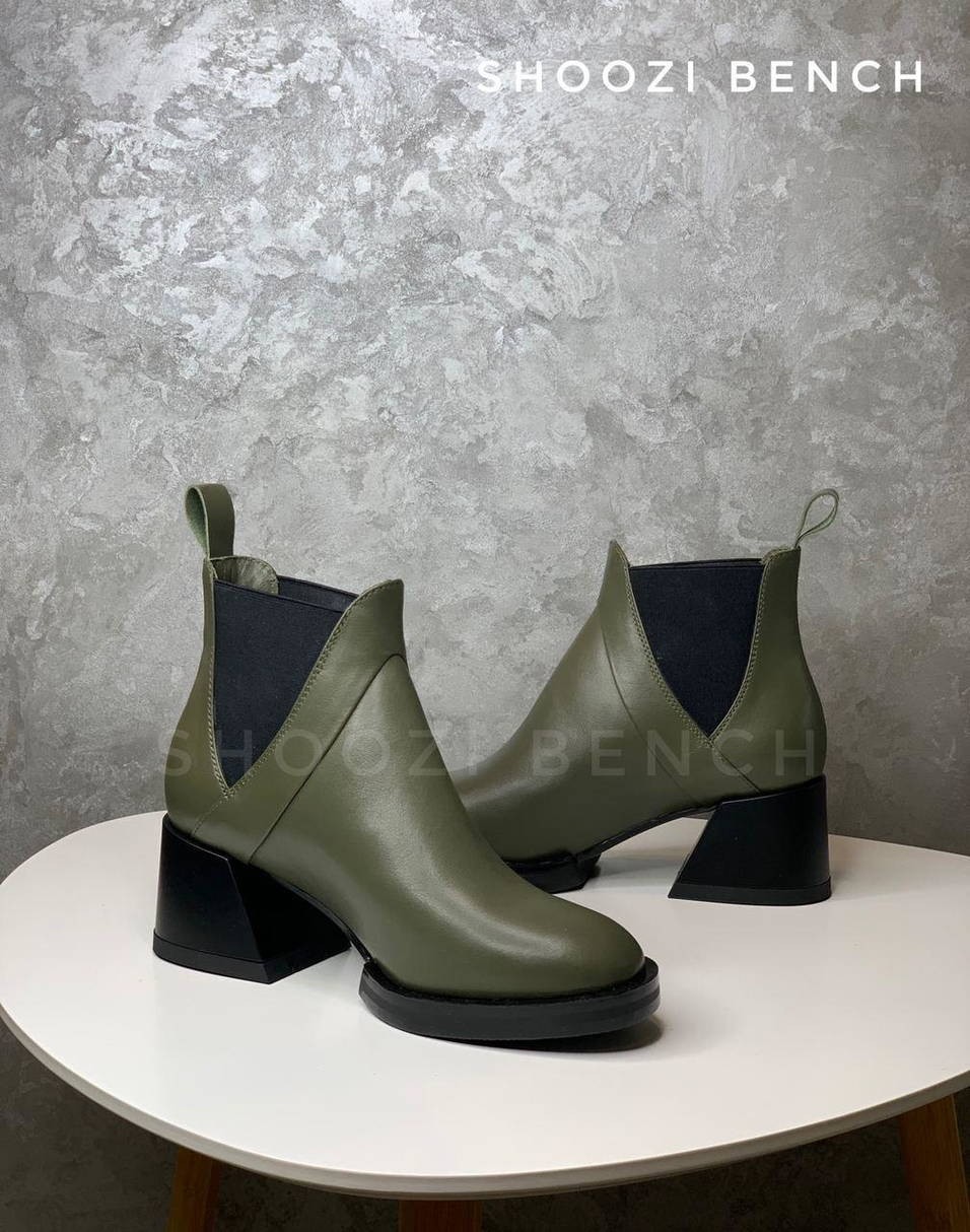 

Ботинки женские кожаные Shoozi bench Челси на каблуке 36 оливковые