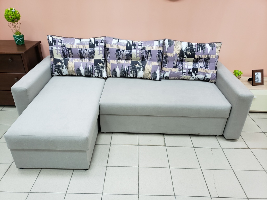 

Угловой диван раскладной ортопедический для ежедневного сна с пружинным блоком Боннель Лацио Люкс LECTUS Светло-серый