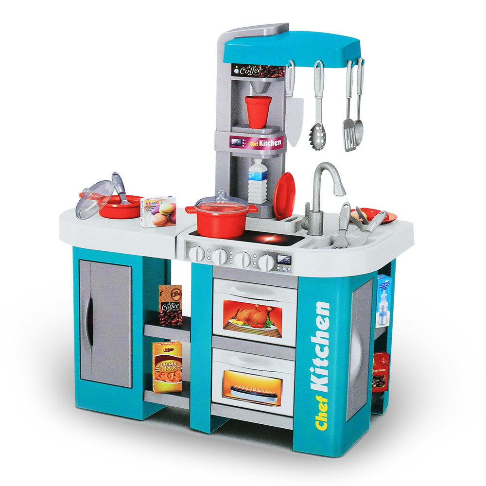 

Игровой набор детская кухня Kitchen Set с крана течет вода, со звуком и светом 922-46 на 53 предмета (Бирюза)