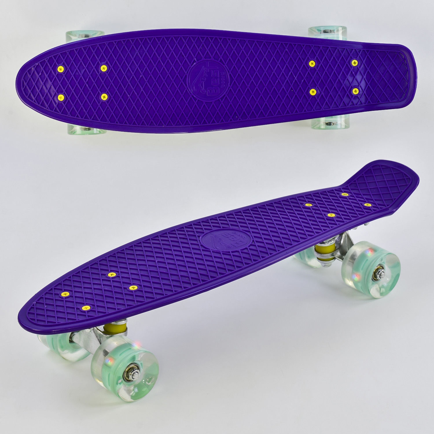 

Скейт Пенни борд (Penny Board) Best Board фиолетовый со светящимися колесами, доска=55см, колёса PU d=6см