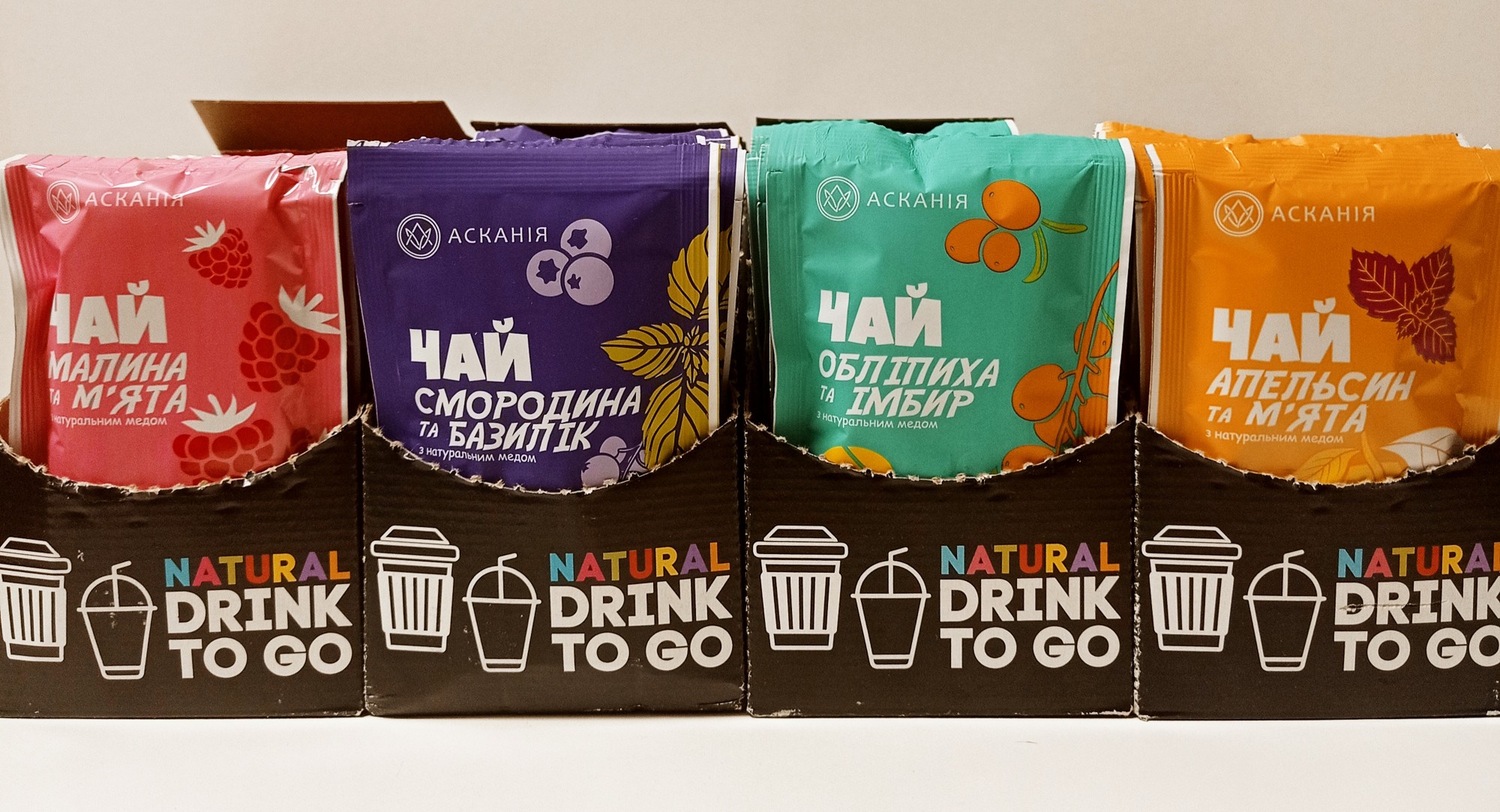 Упаковка фруктово-ягодного чая в сашетах с медом Имбирь, Облепиха, Мята ...