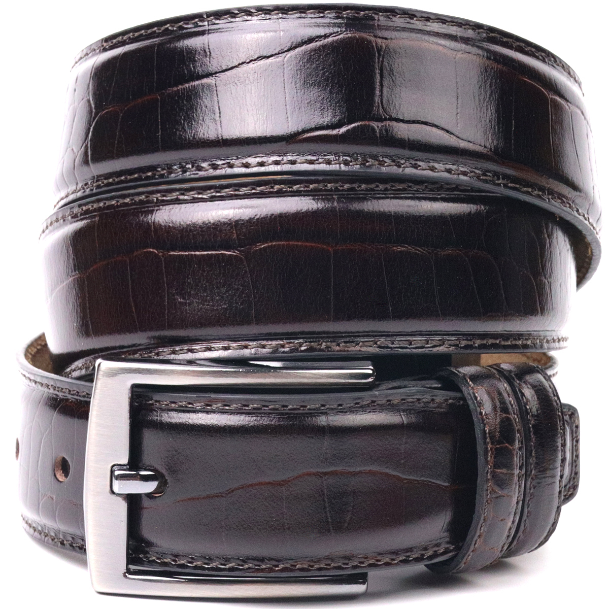 Брючный мужской ремень из натуральной кожи с тиснением под крокодила ...