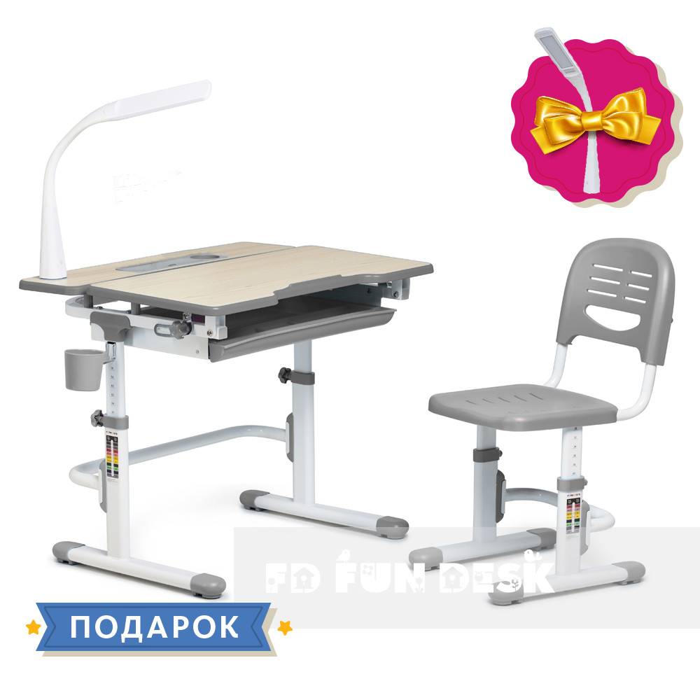 Растущая парта + стульчик для школьника Fundesk Lavoro Grey – низкие ...