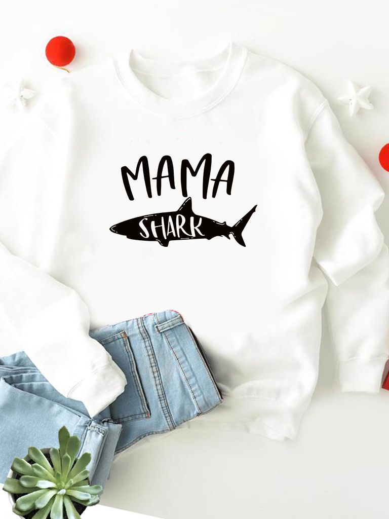 Акція на Світшот жіночий Zuzu Mama shark ZZP00064 XL Білий з принтом від Rozetka