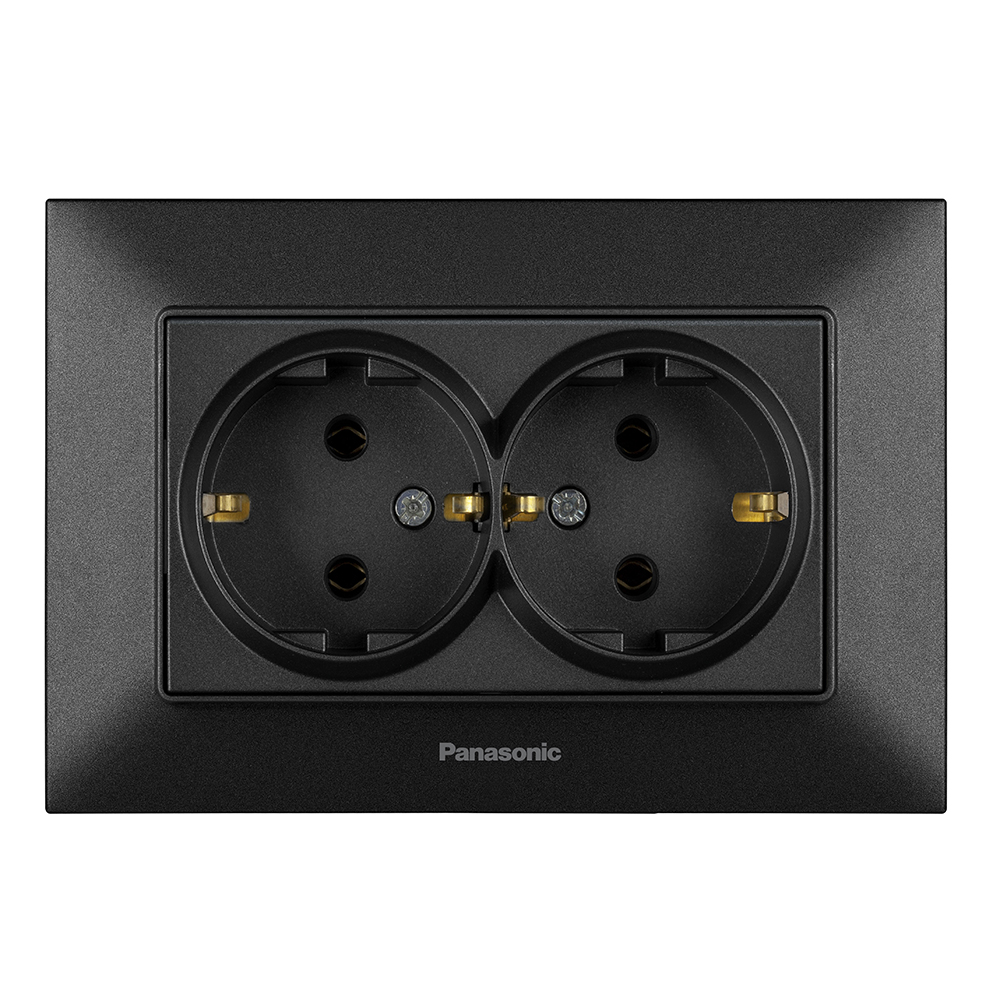 Розетка Panasonic Arkedia Slim подвійна із заземленням, чорна – фото ...