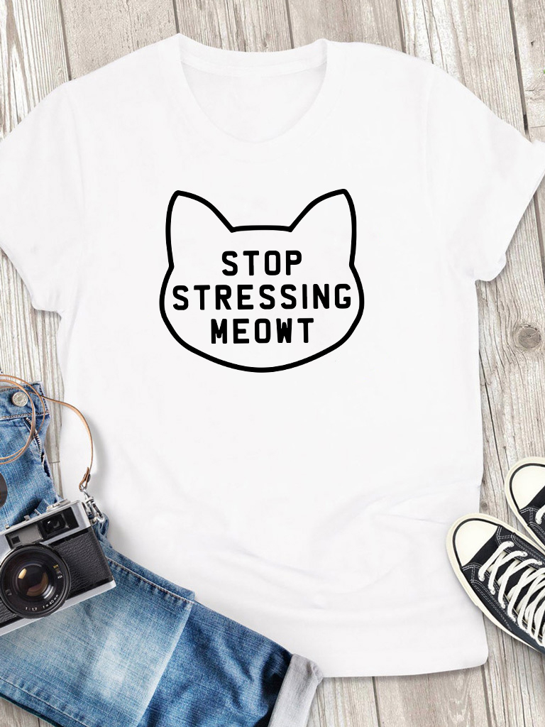 Акція на Футболка жіноча Love&Live Stop stressing Meowt LLP00706 S Біла від Rozetka