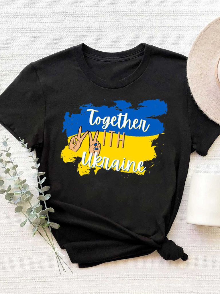 Акция на Футболка жіноча Love&Live Together with Ukraine LLP01698 M Чорна от Rozetka