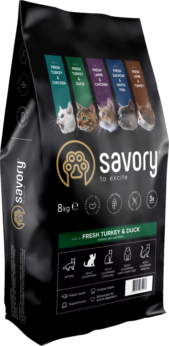 Сухой корм для кошек Savory со свежим мясом индейки и уткой 8 кг ...