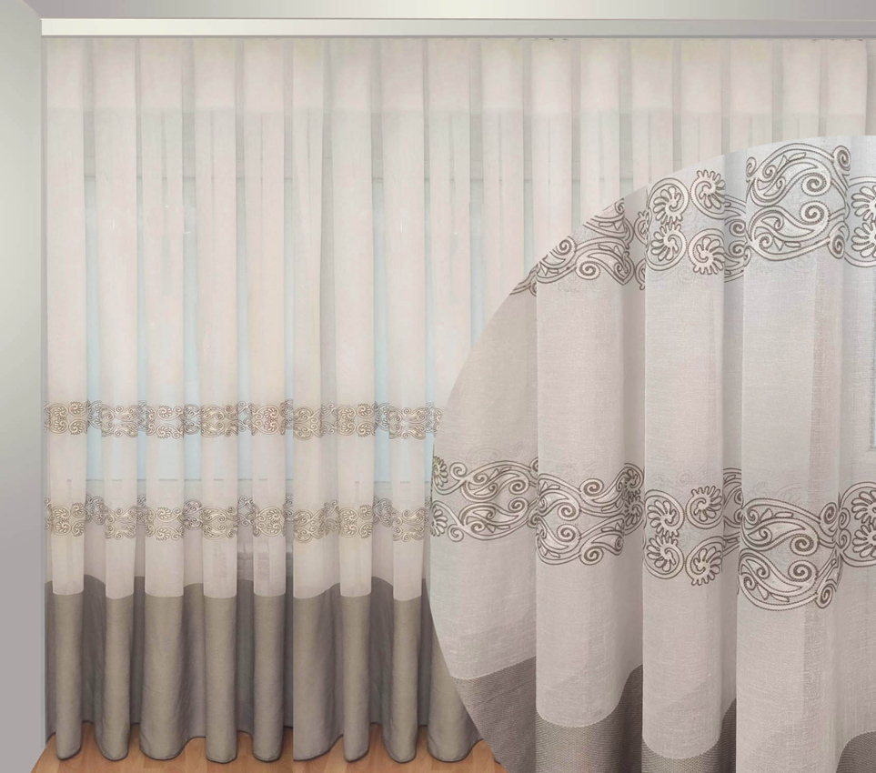 

Тюль Декор-Ин Барселона Бело-серый с вышивкой на льне 280х600 (Vi 100098)