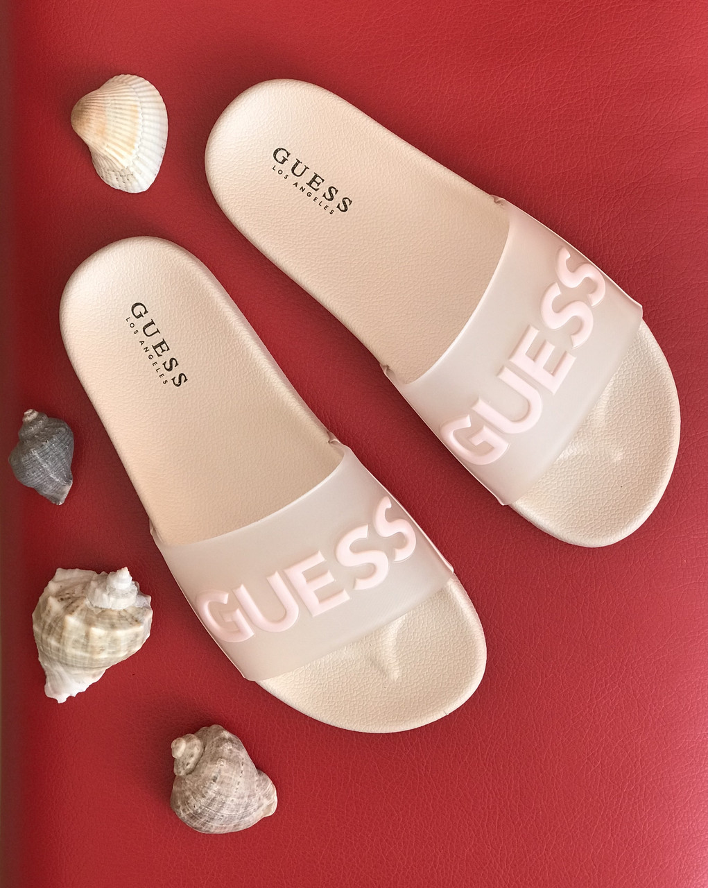 Guess red store slides