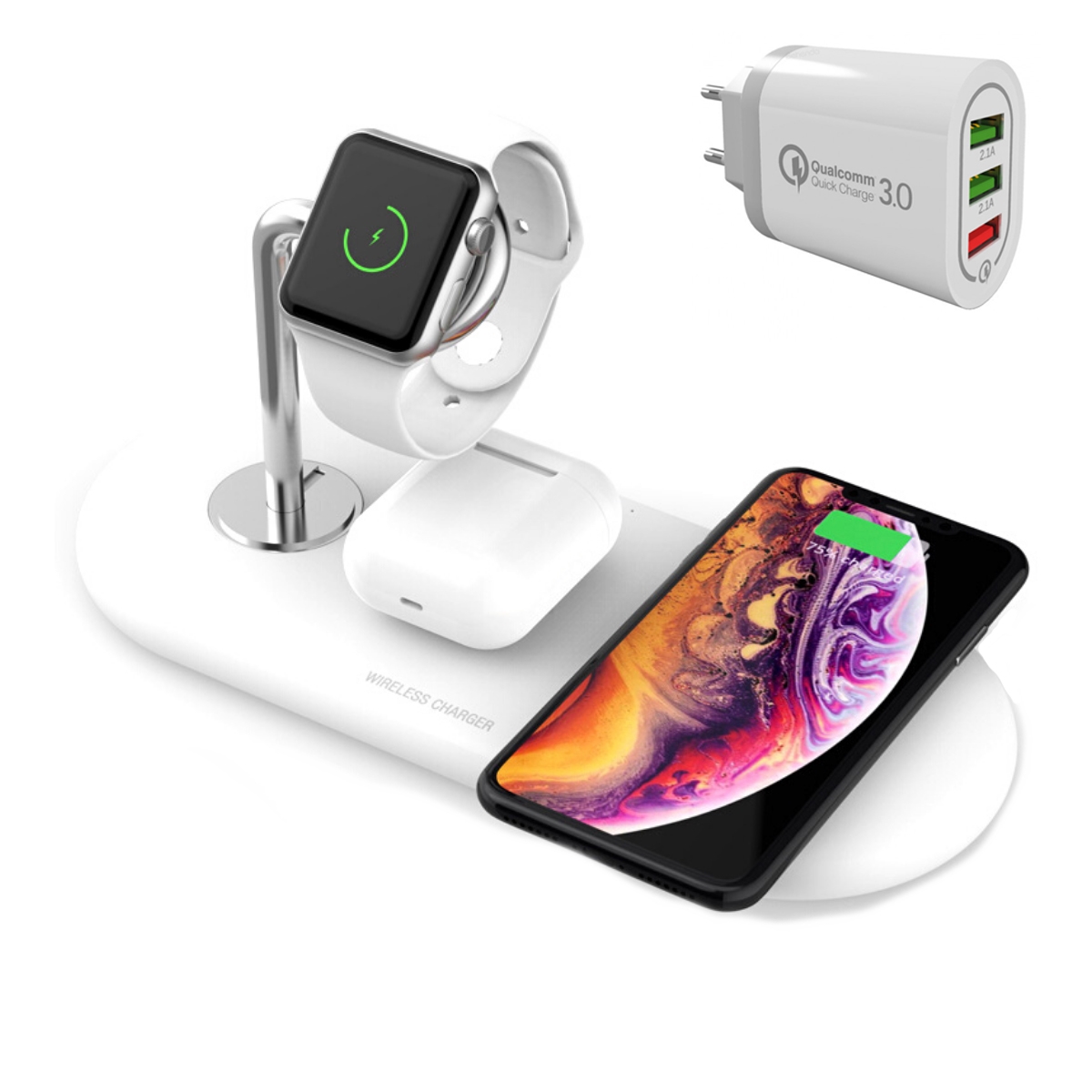 

Беспроводное зарядное устройство 4 в 1 Premium White для iPhone/Apple Watch/AirPods