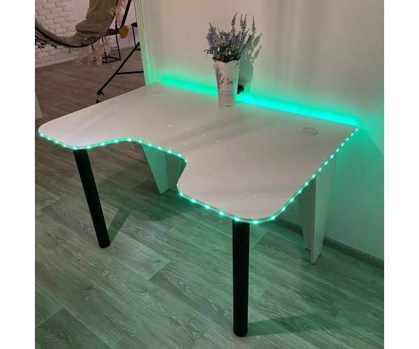 Стіл комп'ютерний геймерський ігровий DROM Lite White + LED RGB ...