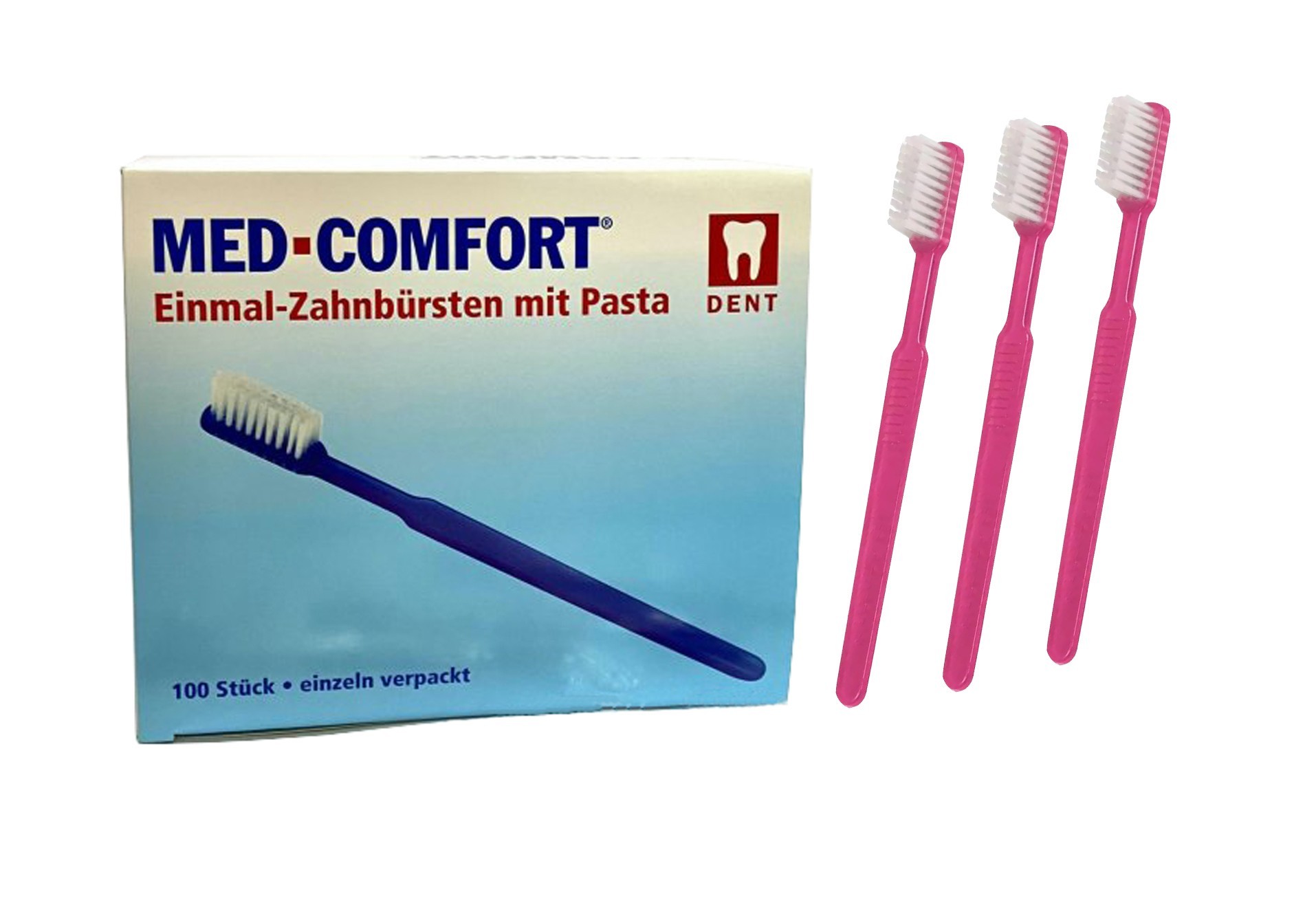 Одноразовые зубные щетки с пастой AMPri MedComfort, розовые, 100 шт/уп ...