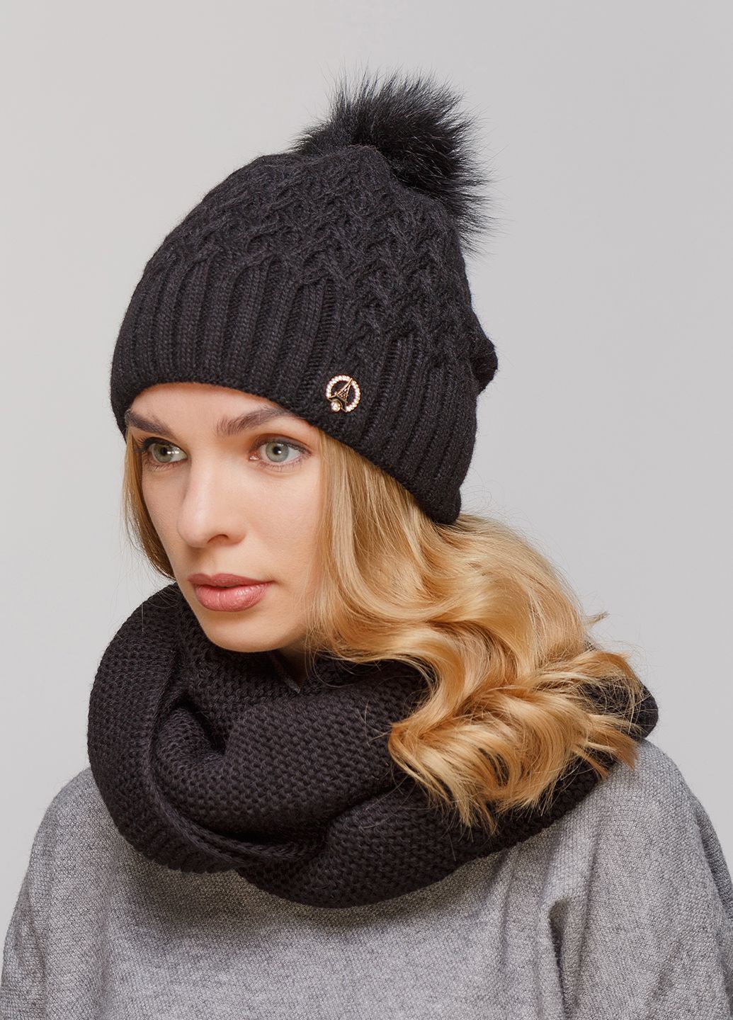 

Комплект (шапка, шарф-снуд) Fashion Star 56-60 см Черный 660762