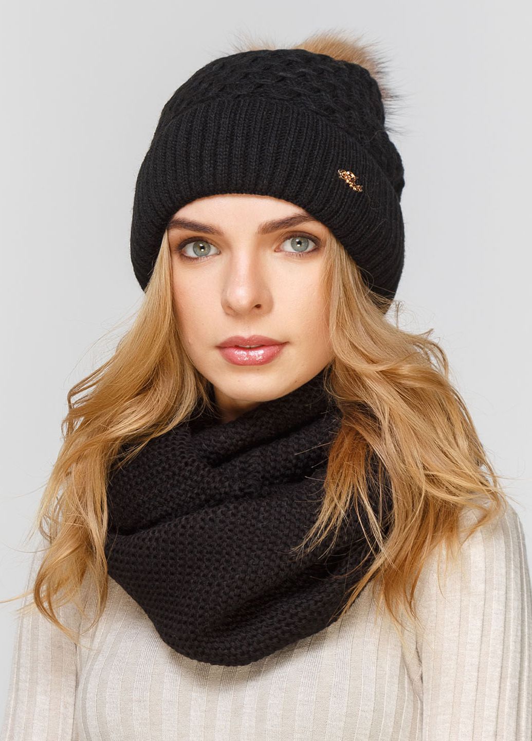

Комплект (шапка, шарф-снуд) Fashion Star 56-60 см Черный 660736