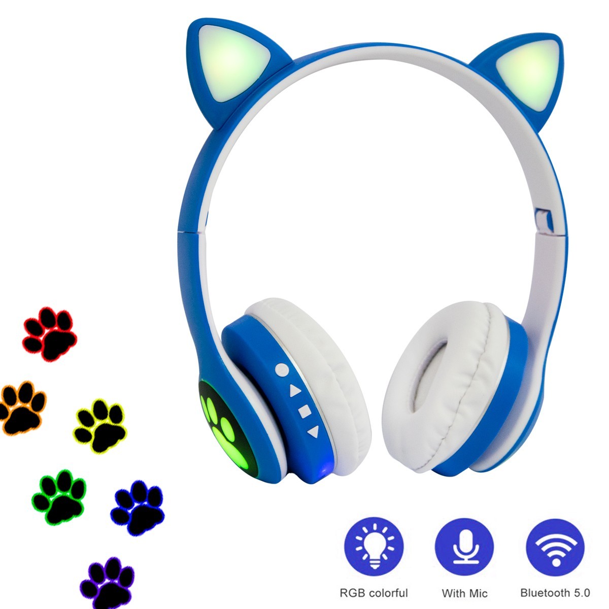 Блютуз наушники детские Cat ear headphones VZV23M, Синие беспроводные