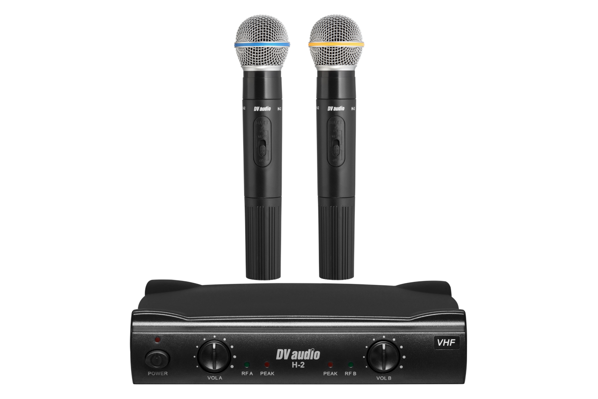 

Радиосистема DV audio VHF сдвоенная с двумя ручными пластиковыми микрофонами H-2 Dual