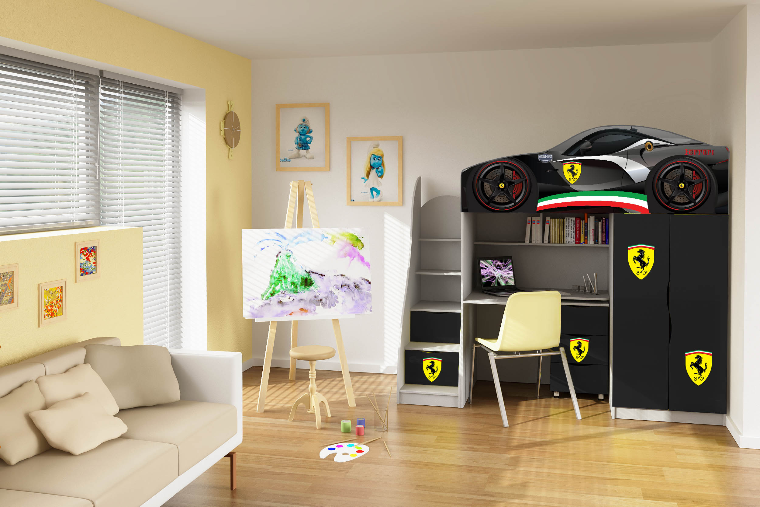 

Кровать-комната № 1 BR F-2 с тумбой-комодом 80х170 из ДСП черный Viorina-Deko