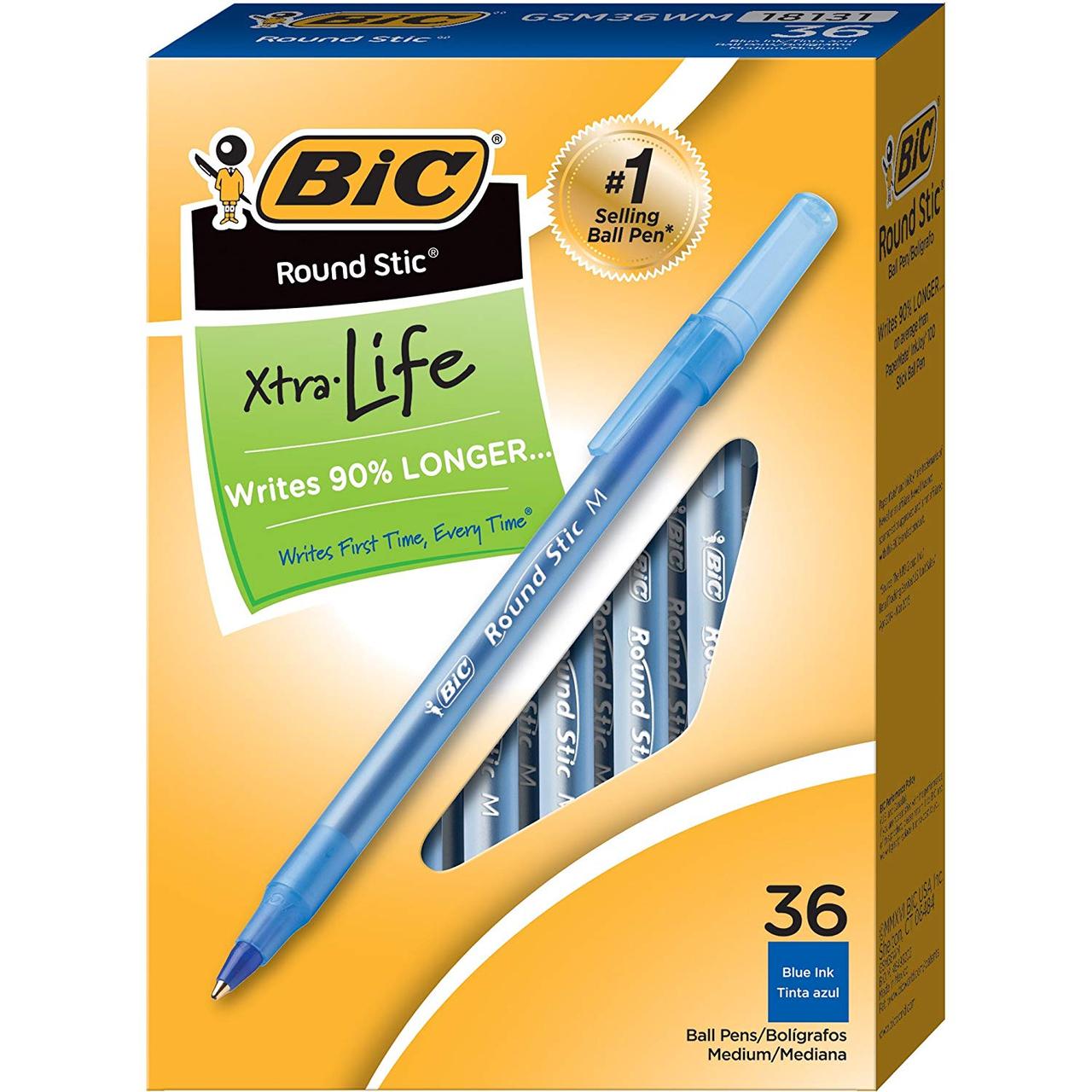 

Набір кулькових ручок 36 шт BIC Round Stic Xtra Life Синя масляна (RBP36BL)