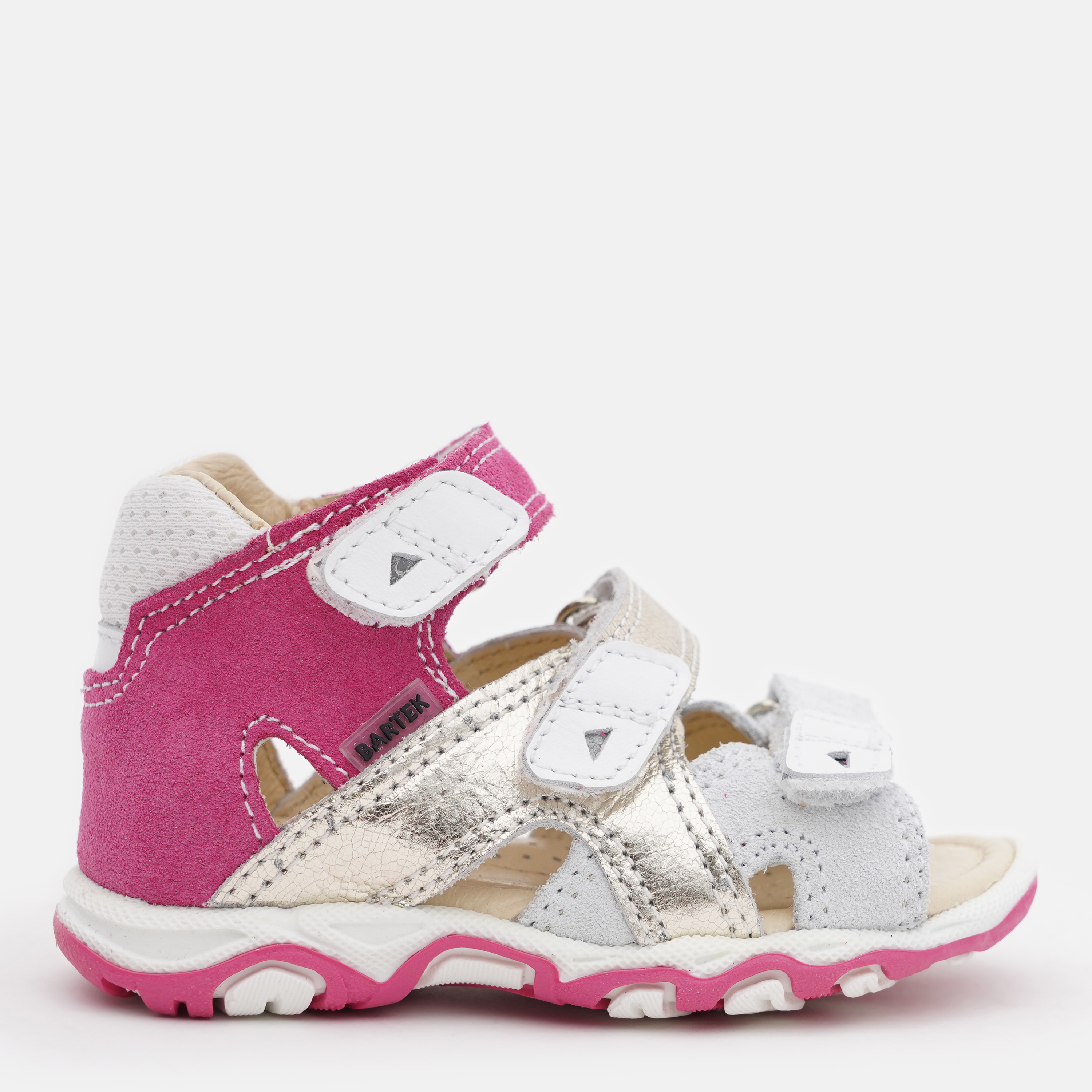 Акція на Дитячі шкіряні сандалі для дівчинки Bartek 11708-020 25 16.1 см Рожевий/Золотий/Білий від Rozetka