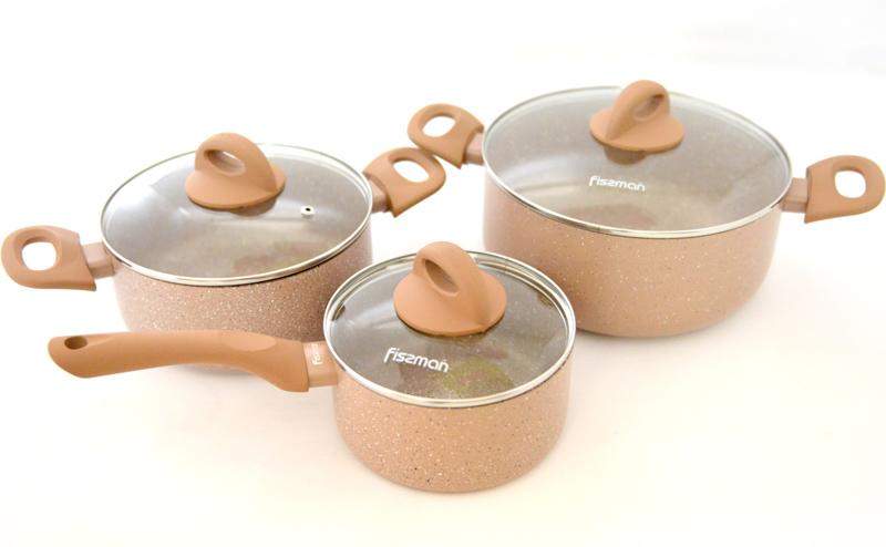 

Набор кухонной посуды Latte 2 кастрюли и ковш с крышками Fissman 36462-BR-1883