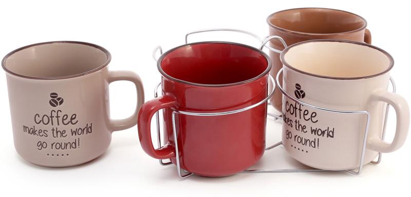

Набор 4 керамические кружки Mokko Coffee 450мл на подставке Bona BD-344-117