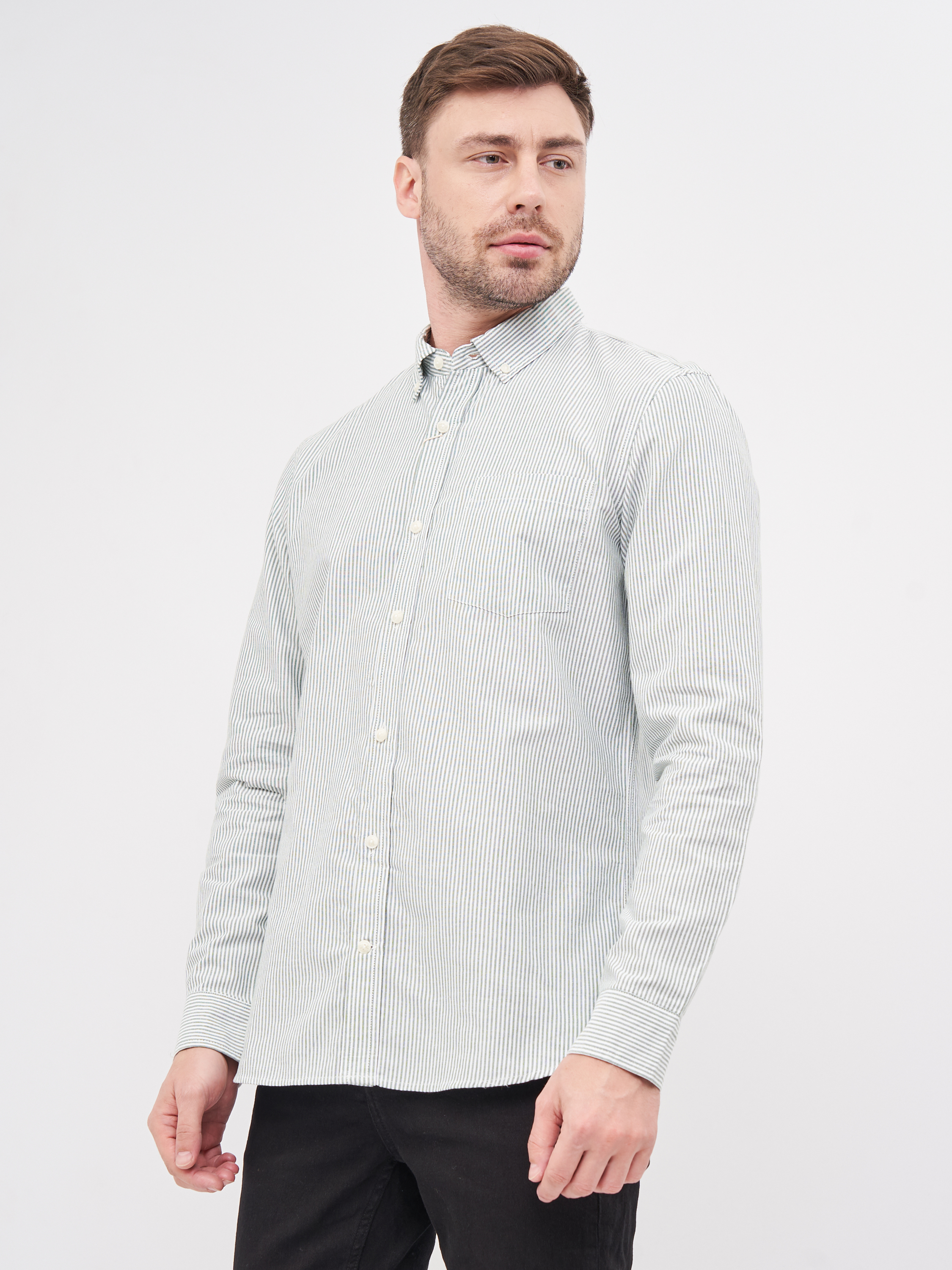 

Рубашка Pull & Bear 5472-507-500 M Белая с зеленым