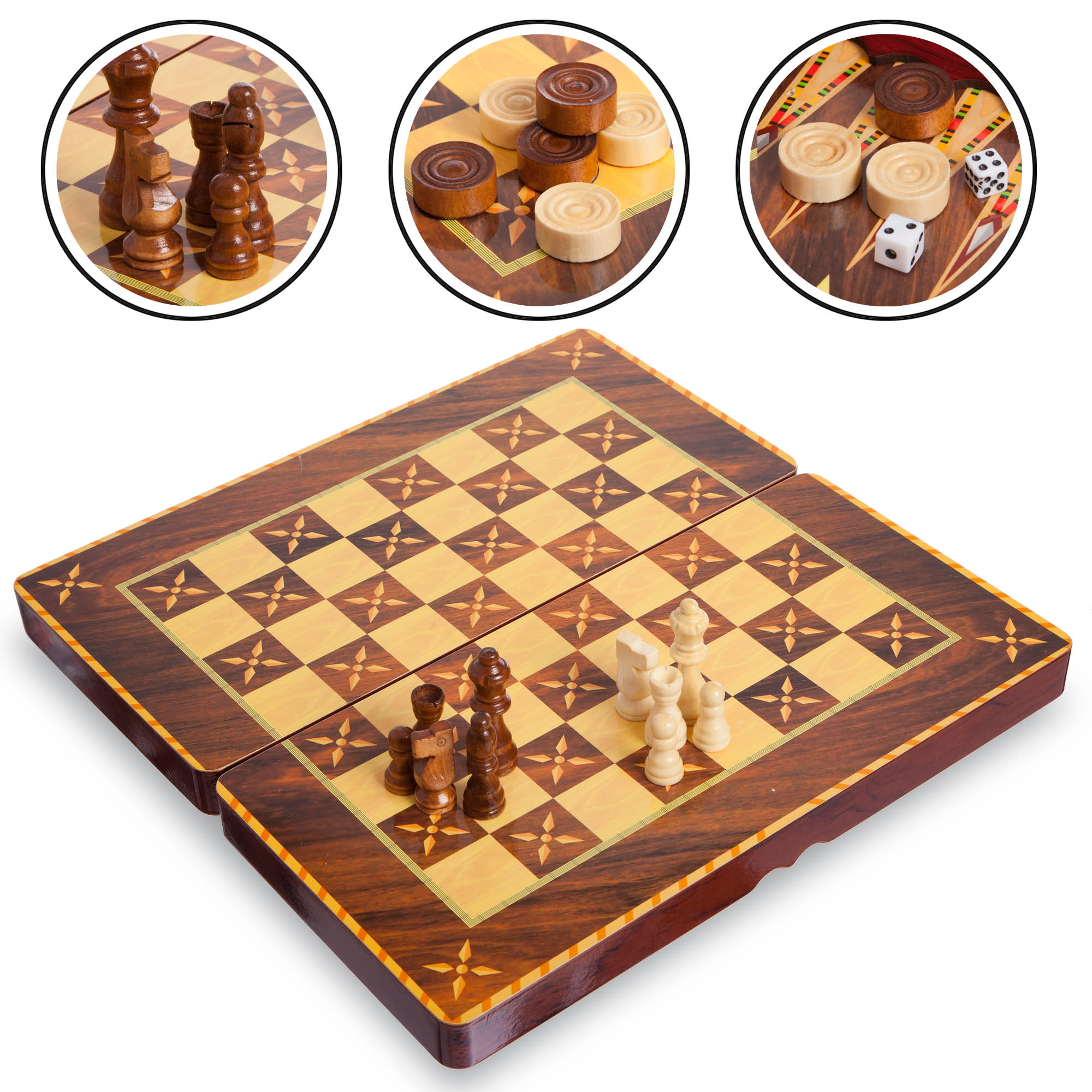 

Шахматы, шашки, нарды 3 в 1 MDF (р-р доски 39см x 39см)