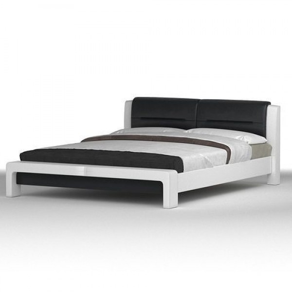 

Кровать двуспальная деревянная с мягким изголовьем Cassandra 160x200 экокожа черно-белая Halmar Польша (с каркасом, без матраса)