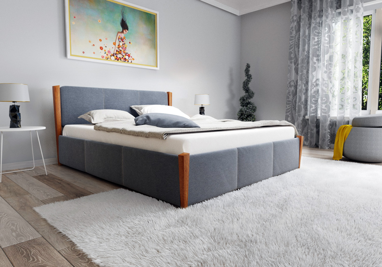 

Кровать двуспальная с подъемным механизмом из натурального дерева и ДСП Сеул ЧДК в спальню 180x200 Серый/Орех