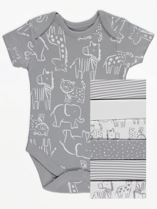 

Набор George из семи бодиков Grey Safari Print Short Sleeve Bodysuits 7 Pack 80-86 см (размер 12-18М)