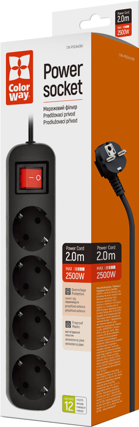 Сетевой фильтр СolorWay 4 розетки 2 м Black (CW-PSEA42BK) – фото ...
