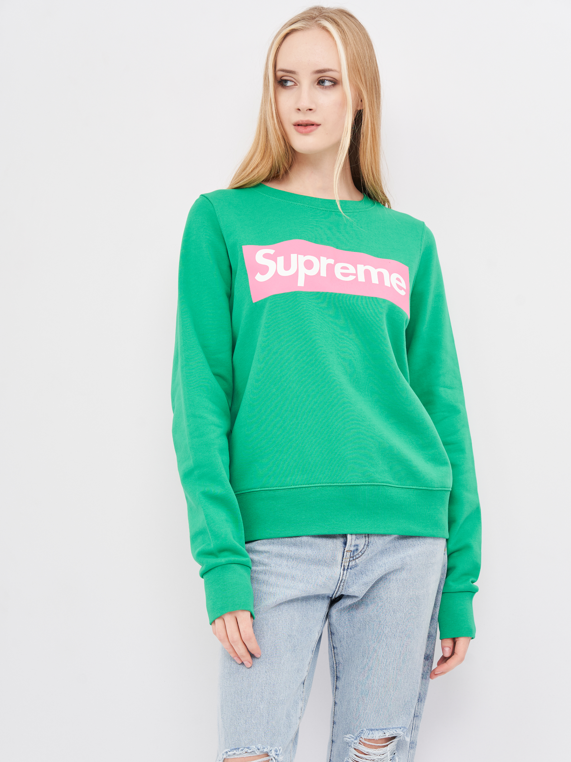 Акція на Світшот жіночий Supreme 10363.3 S (42) Зелений з принтом від Rozetka