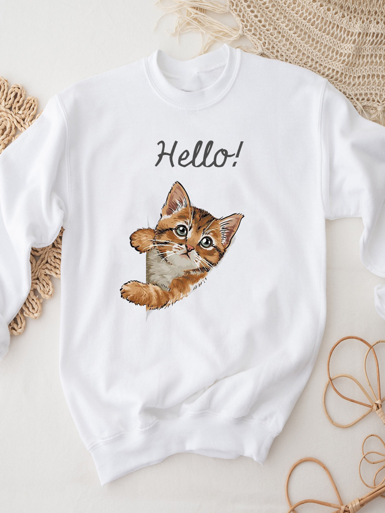 Акція на Світшот жіночий Love&Live Hello! I'm a kitten LLP03436 XS Білий з принтом від Rozetka